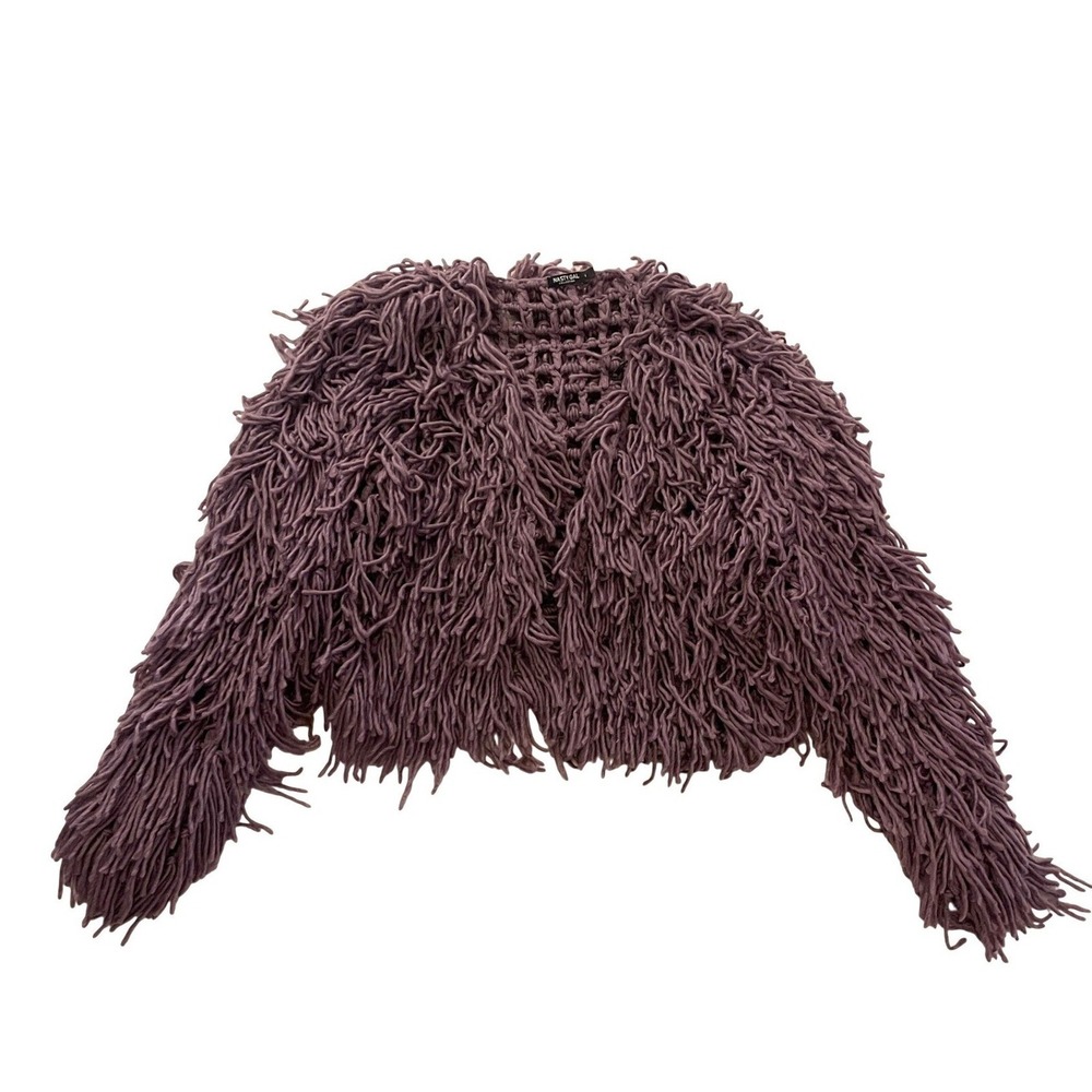 Mauve Purple Shaggy Loop Knit Open Front Cardigan L Nasty Gal - Picture 2 of 6